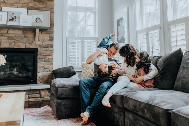 Family on couch