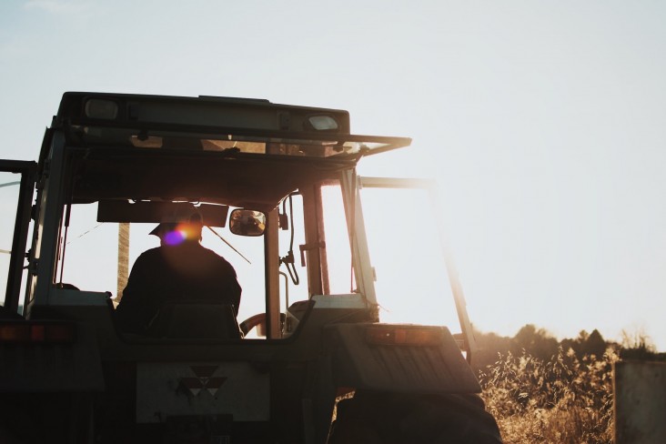 Person riding vehicle on farm